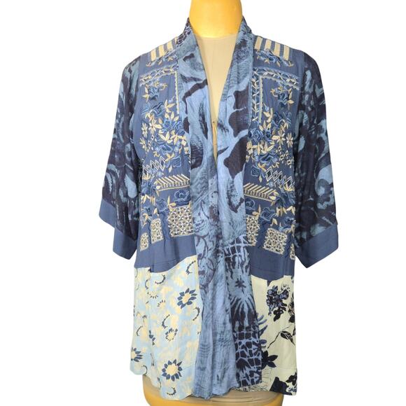 Vicente Women Medium Kimono Jacket Floral Embroidered Art to Wear Festival Indie - Picture 1 of 13